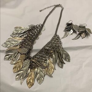 Tri Color Leaf Necklace & Earrings Set